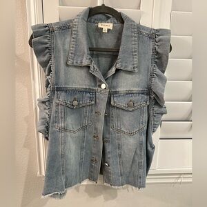 Denim vest with ruffled sleeves